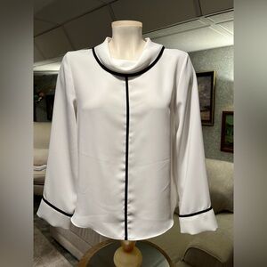 ZARA BASIC Cowl Neck Blouse‎ Women's M Long Sleeve Ivory Black CAREER Preppy